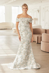 Nox Anabel MJ-134 Off-The-Shoulder Jacquard Leaf Pattern Mother of the Bride Dress